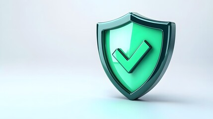 cartoon 3d Icon safety shield check mark perspective . green symbol security safety icon. Checkmark in minimalistic style. 3d vector illustration. white background