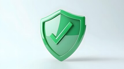 cartoon 3d Icon safety shield check mark perspective . green symbol security safety icon. Checkmark in minimalistic style. 3d vector illustration. white background