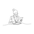 © Three - Continuous one line drawing of a businesswoman working with documents. Business concept. Vector illustration