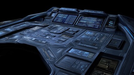 Poster - Futuristic Spaceship Control Panel with Glowing Screens
