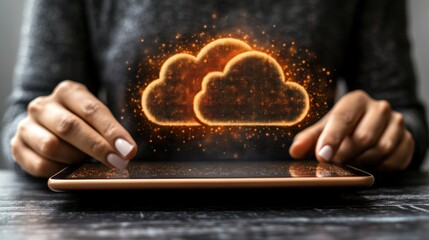 Poster - Person Using Tablet with Cloud Computing Concept