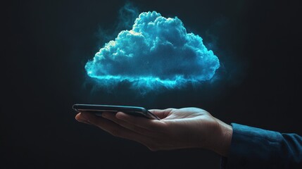 Aufkleber - Hand Holding Smartphone with Glowing Cloud Above