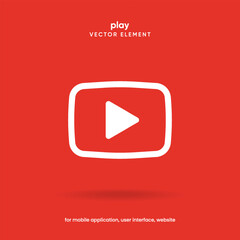 Flat style red play button icon. Start sign. Play music or sound vector element for UI UX, website, mobile app.