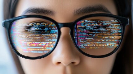Leinwandbilder - Close-up of Glasses Reflecting Computer Code