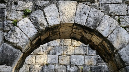 Wall Mural - Aqueduct’s arch with tightly packed stones showing small plants in the gaps