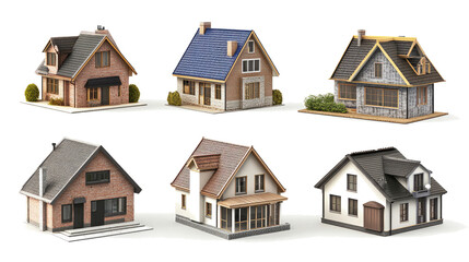 Poster - Diverse Collection of Miniature Houses Displayed on a White Background Generative AI