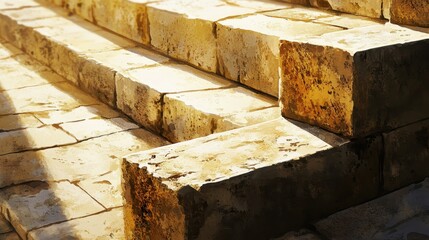 Canvas Print - Close-up of coliseum’s worn stone seating small cracks and chips visible under sunlight