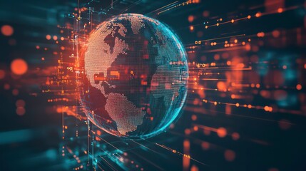 Wall Mural - a futuristic digital globe with glowing lines and data streams.