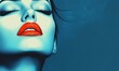 © Galina - A woman with red lips and a blue background