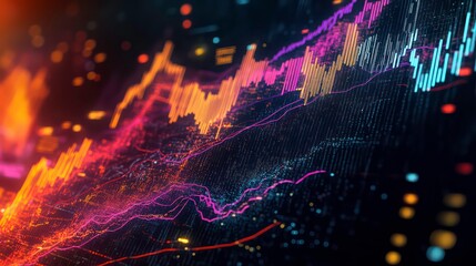 Poster - abstract data visualization with glowing lines, dots, and shapes on a dark background.
