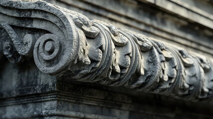 Poster - Detailed carvings on Roman temple roofline eroded by time but still visible