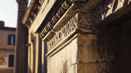 Poster - Stone molding around Roman forum doorframe geometric patterns slightly worn