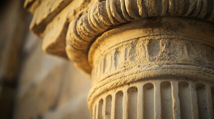 Wall Mural - Weathered Roman temple column fluting grooves smooth with chipped edges