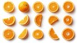 © Pat J. - Collection of oranges and orange slices, isolated on a bright white backdrop, accentuating their sweet appeal
