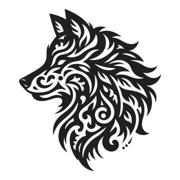wolf head tattoo vector silhouette on white background