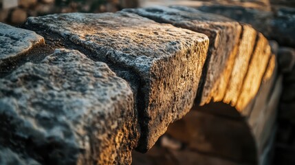 Wall Mural - Roman bridge keystone with slight erosion cracks visible bathed in soft sunlight that reveals fine details