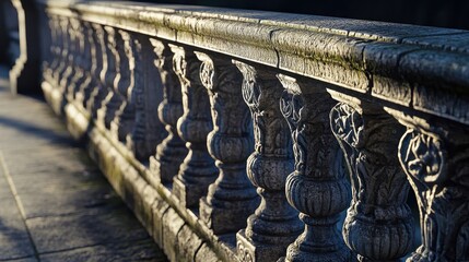 Poster - Carved balustrades on a Roman bridge intricate patterns softened by time bright light enhances details