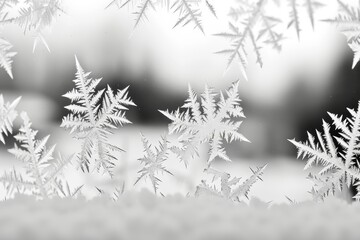 Poster - Frost patterns adorn a windowpane as sunlight filters through during a chilly winter morning, creating a beautiful, icy artwork