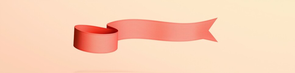 An isolated rendering of a curly fly red ribbon on a red background.