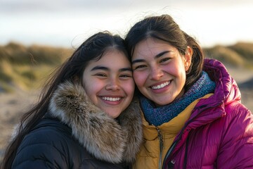 latin american mother and daughter having fun during winter - mom day and family love concept - focu