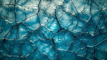 Sticker - A close-up of a cracked ice surface, showcasing intricate patterns and a captivating teal hue.