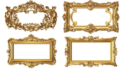 Poster - Antique Gold Frames With Ornate Carvings Displayed on White Backdrop Generative AI