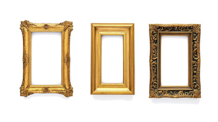 Poster - set of antique gold picture frames isolated on a white background generative ai