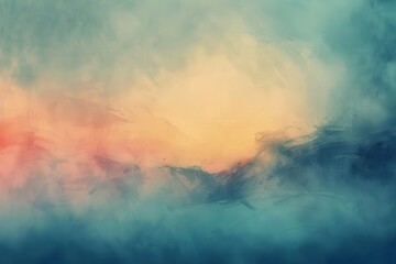 Poster - a vibrant abstract painting depicting a colorful sunset with blue and orange hues blending seamlessl