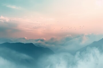 Poster - a vibrant abstract painting depicting a colorful sunset with blue and orange hues blending seamlessl
