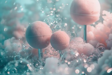 Poster - Underwater scene showcasing vibrant pink coral and delicate jellyfish-like structures in a clear tropical ocean during daylight