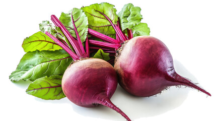 Poster - fresh beetroots with vibrant leaves arranged on a white background generative ai