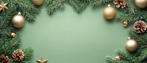 Christmas background with fir branches and cones