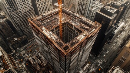 Urban Construction of a Modern Skyscraper in Progress