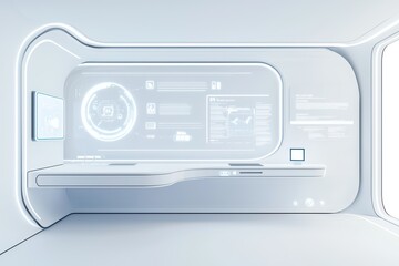Poster - Futuristic digital interface in a sleek, modern design with glowing elements and transparent features.