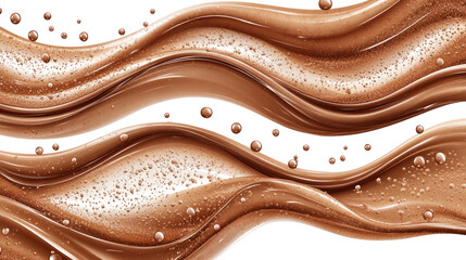 Poster - Fluid Brown Cream Coffee Swirl on a White Background With Bubbles Generative AI