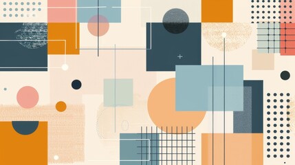 Fototapete - A clean and minimalistic geometric design with Scandinavian colors, using abstract shapes like rectangles and circles