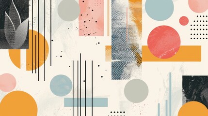 Fototapete - A clean and minimalistic geometric design with Scandinavian colors, using abstract shapes like rectangles and circles