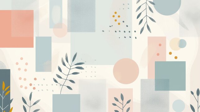 A clean and minimalistic geometric design with Scandinavian colors, using abstract shapes like rectangles and circles