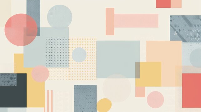 A clean and minimalistic geometric design with Scandinavian colors, using abstract shapes like rectangles and circles