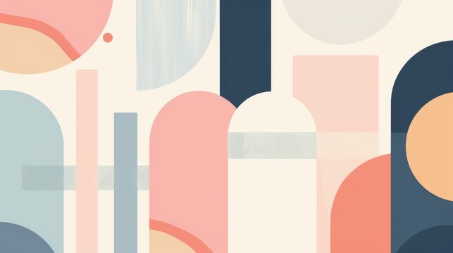 A clean and minimalistic geometric design with Scandinavian colors, using abstract shapes like rectangles and circles