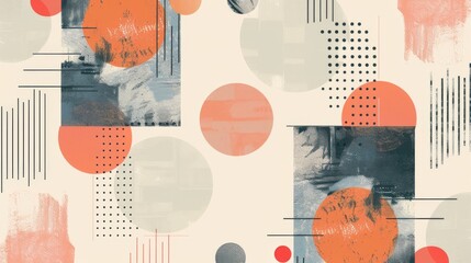 Fototapete - A clean and minimalistic geometric design with Scandinavian colors, using abstract shapes like rectangles and circles