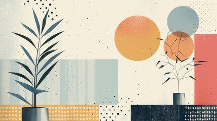 Fototapete - A clean and minimalistic geometric design with Scandinavian colors, using abstract shapes like rectangles and circles