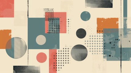 Fototapete - A clean and minimalistic geometric design with Scandinavian colors, using abstract shapes like rectangles and circles