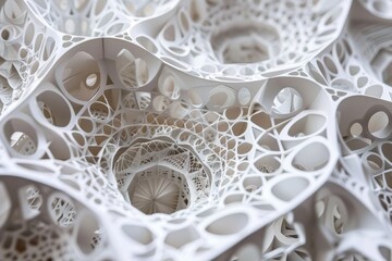 Aufkleber - Intricate white laser-cut design featuring a spiral pattern, showcasing craftsmanship and attention to detail in a contemporary art setting