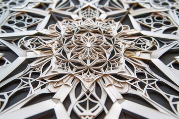 Poster - Intricate gray paper cut art displaying detailed geometric patterns ideal for home decor, showcasing craftsmanship and artistry in design