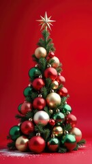 Christmas tree with Christmas balls on a red background