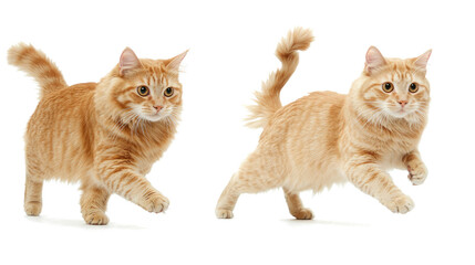 Poster - cats running and walking in playful motion against a white background generative ai