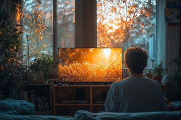 Poster - a person attending a virtual job interview from their living room, showing how remote work changes h