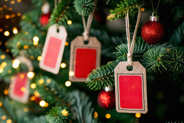 Wall Mural - Decorated Christmas tree adorned with sale tags in a festive holiday setting