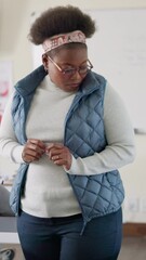 Aufkleber - Woman, students and education as teacher in lecture or classroom for growth or development. Female person, learners and assessment for high school test or quiz with knowledge, examination and project